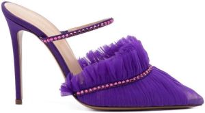 Andrea Wazen tulle 100mm embellished mules Purple