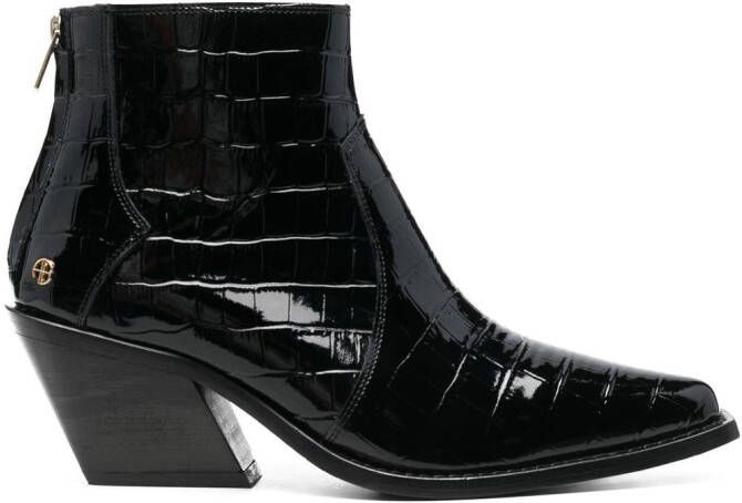 ANINE BING crocodile-effect pointed boots BLACK