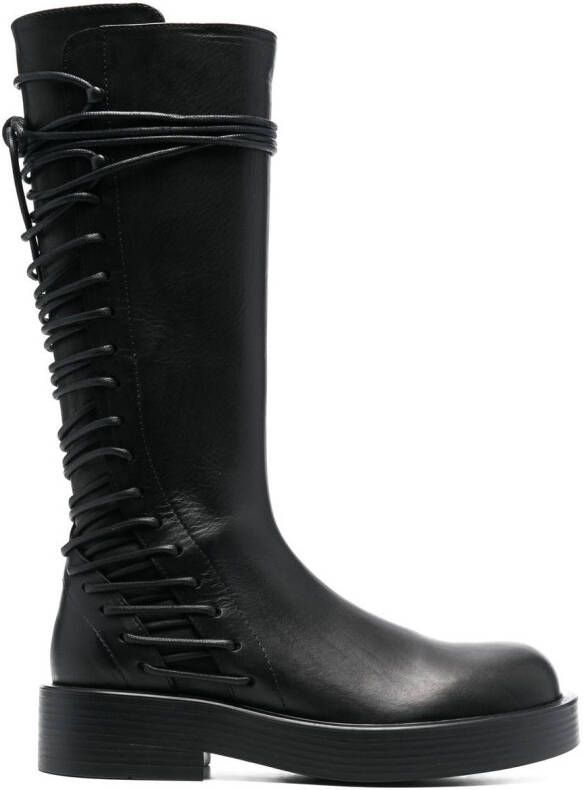 Ann Demeulemeester lace-up leather knee-high boots Black