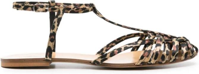 Anna F. leopard-print satin sandals Neutrals