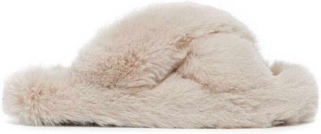 Apparis Biba faux-fur crossover slippers Neutrals
