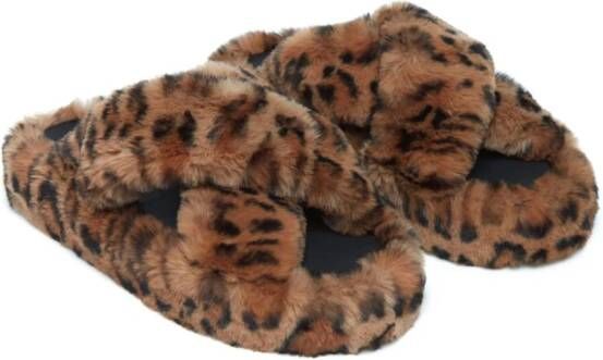 Apparis Biba faux-fur leopard-print crossover slippers Brown