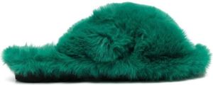 Apparis crossover-strap faux fur slides Green