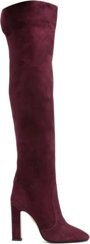 Aquazzura 110mm almond-toe suede boots Red