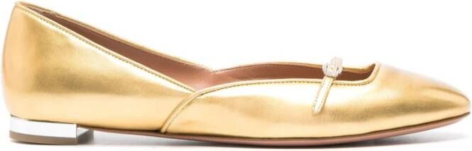 Aquazzura crystal-buckle leather ballerina shoes Gold