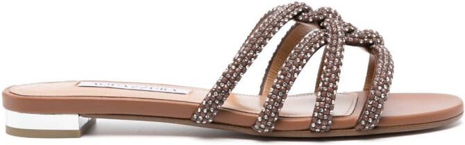 Aquazzura crystal-embellished flat sandals Brown