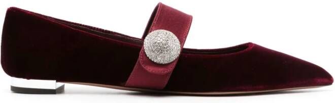 Aquazzura Crystal Macaron velvet ballerina shoes Red