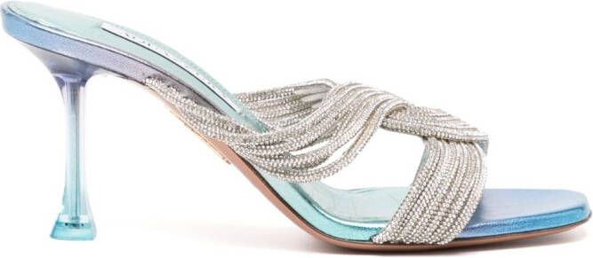 Aquazzura Gatsby 75mm crystal-embellished mules Silver