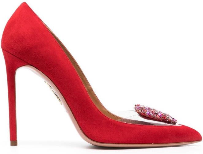 Aquazzura Love Me 105mm crystal-heart pumps Red