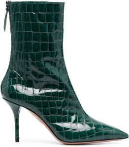 Aquazzura Saint Honoré 85mm crocodile-embossed boots Green
