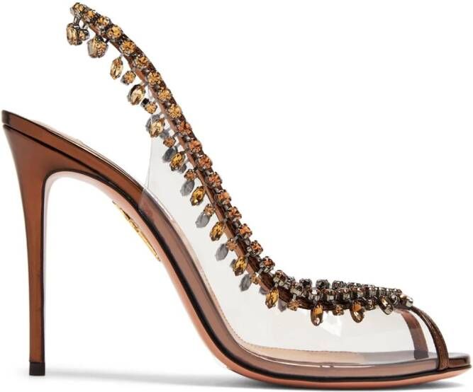 Aquazzura Temptation 105mm crystal-embellished sandals Brown