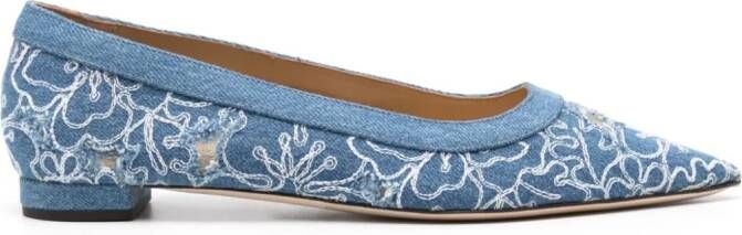 Arteana floral-embroidered ballerina shoes Blue