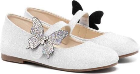 BabyWalker butterfly-appliqué metallic ballerina shoes Silver