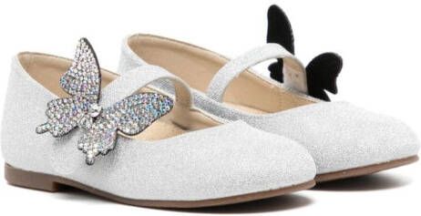 BabyWalker butterfly-appliqué metallic ballerina shoes Silver