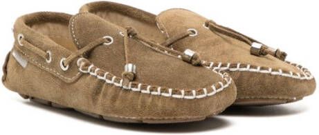BabyWalker contrast-stitch suede loafers Brown