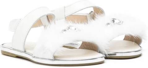 BabyWalker crystal-embellished faux-fur trim sandals White