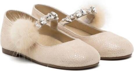 BabyWalker crystal-embellished leather ballerina shoes Neutrals