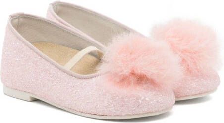 BabyWalker pompom-detail leather ballerina shoes Pink