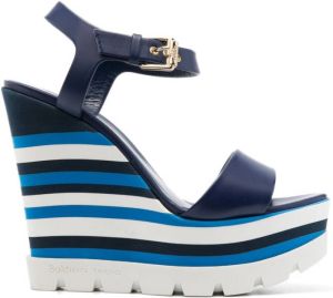 Baldinini 130mm stripe-detail wedge sandals Blue