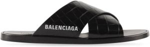 Balenciaga embossed-crocodile crossover slides Black