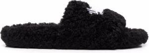Balenciaga faux-fur logo-embroidered slippers Black