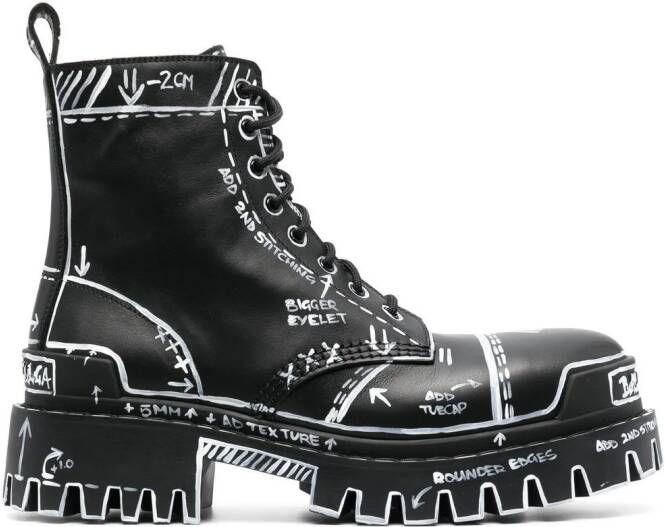 Balenciaga graphic-print leather combat boots Black