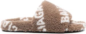 Balenciaga intarsia-logo faux-fur slides Brown