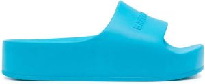 Balenciaga logo-debossed flatform slides Blue
