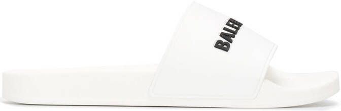 Balenciaga logo-embossed pool slides White