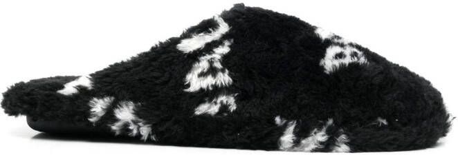 Balenciaga logo-print faux-fur slippers Black