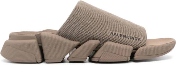 Balenciaga logo-print knitted slides Brown