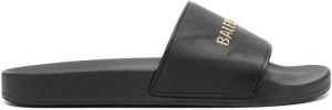 Balenciaga logo-strap pool slides Black