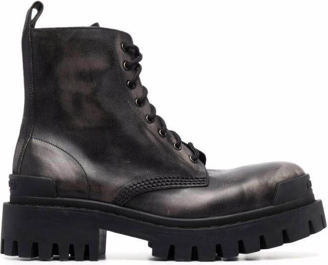 Balenciaga Strike leather lace-up boots Black