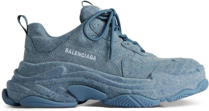 Balenciaga Triple S denim lace-up sneakers Blue