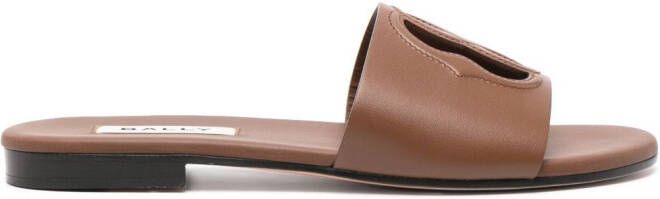 Bally Emblem open-toe leather slides Brown