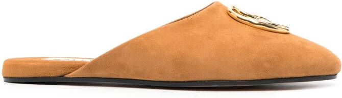 Bally Gylon logo-plaque suede slippers Brown