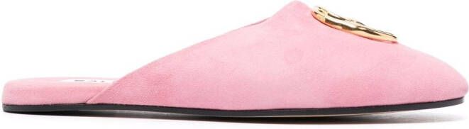 Bally Gylon logo-plaque suede slippers Pink