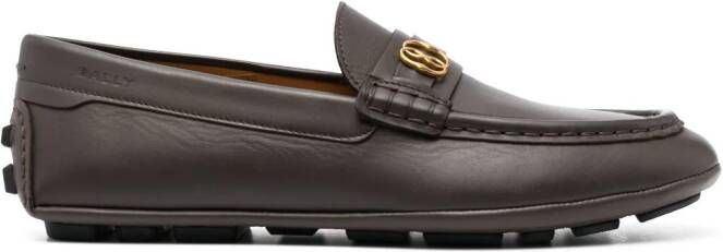 Bally logo-plaque leather moccasins Brown