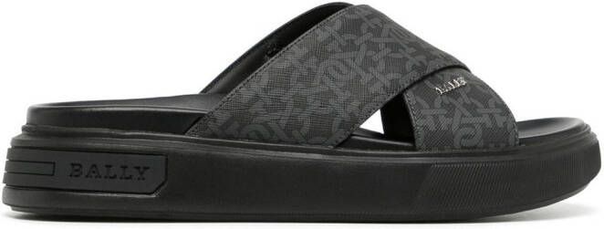 Bally monogram crossover strap sandals Black