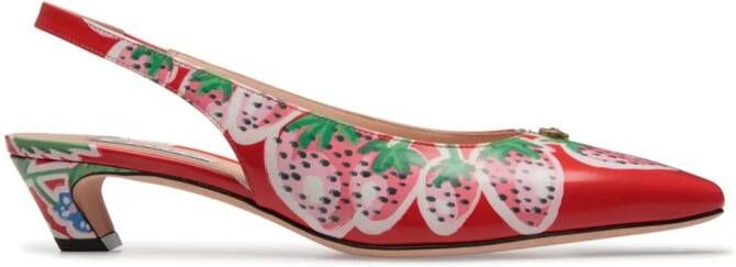 Bally Sylt 35mm strawberry-print leather pumps Red