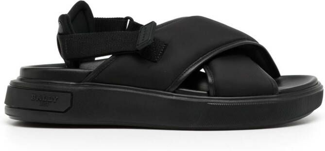 Bally wide crossover-straps flat sands Black