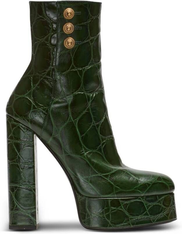 Balmain Brune croco-embossed ankle boots Green