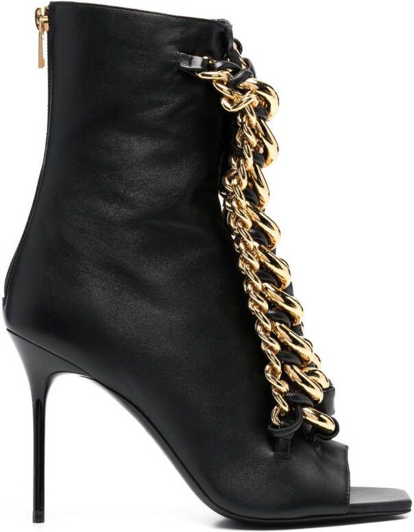 Balmain chain-embellished open-toe booties Black