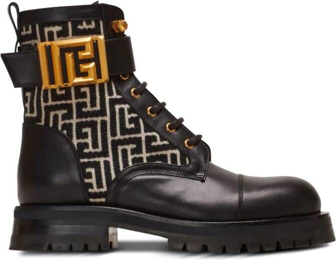 Balmain Charlie monogram-jacquard leather boots Black