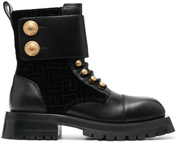 Balmain embossed-button detail ankle boots Black