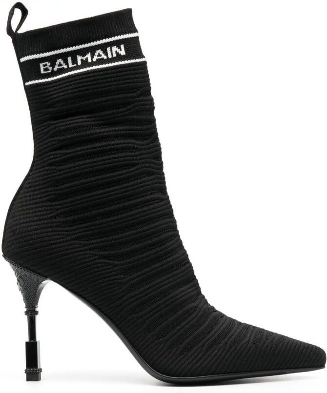 Balmain intarsia-knit 100mm ankle boots Black