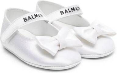 Balmain Kids bow-detail satin ballerina shoes White