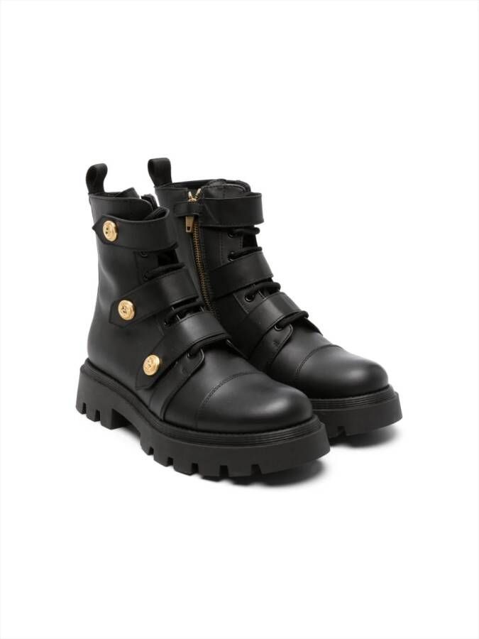 Balmain Kids button-embellished leather boots Black