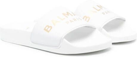 Balmain Kids logo-print flat slides White