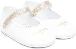 Balmain Kids logo-print leather ballerina shoes White